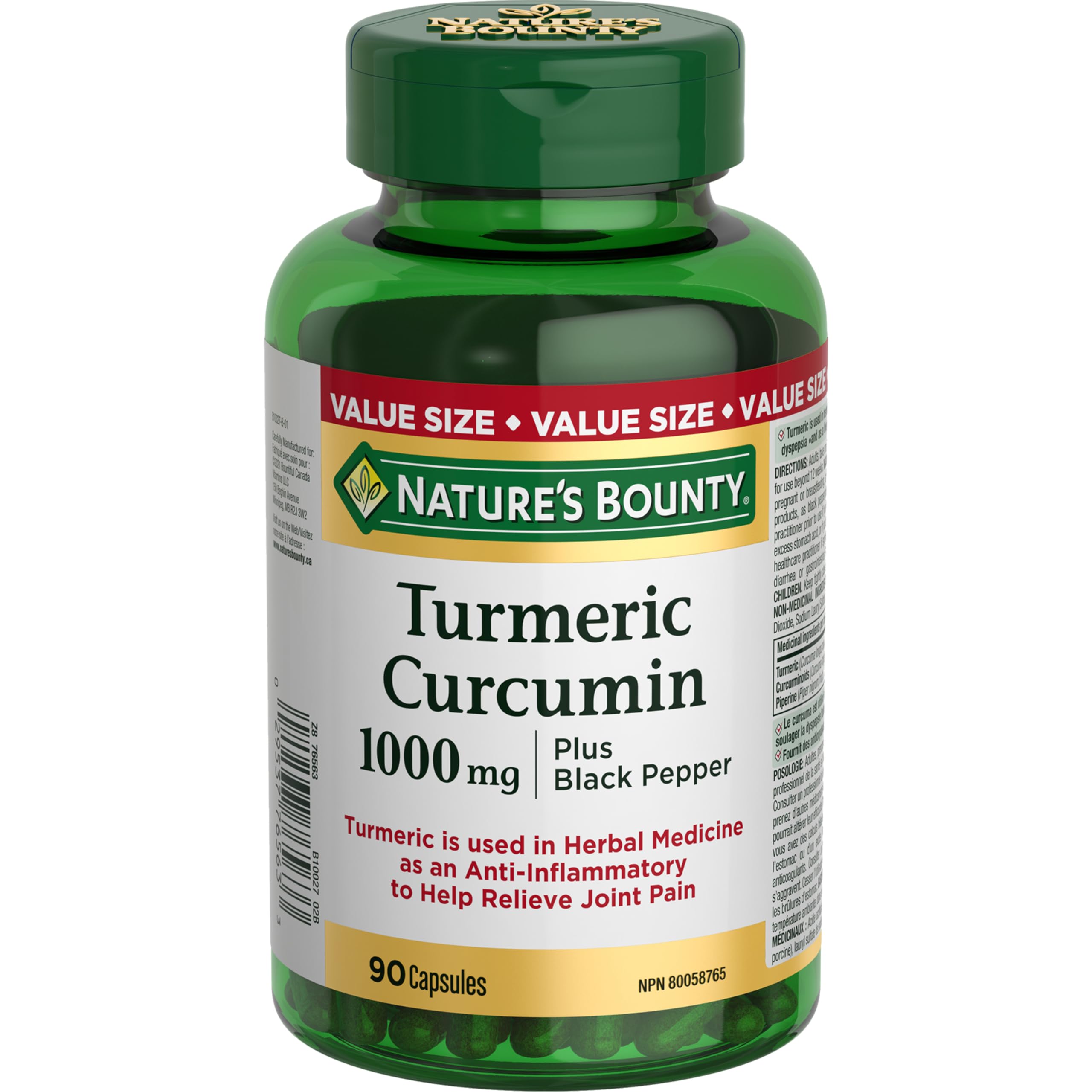 NATURE'S BOUNTY Turmeric Curcumin Plus Black Pepper, 1000 mg, Anti-inflammatory, Capsules, 108.9 g 🍁 All In One Marketplace Canada