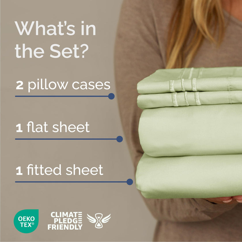 Queen Size 4 Piece Sheet Set - Comfy Breathable & Cooling Sheets - Hotel Luxury Bed Sheets for Women & Men - Deep Pockets, Easy-Fit, Soft & Wrinkle Free Sheets - Light Sage Green Oeko-Tex Bed Sheets 🍁 All In One Marketplace Canada