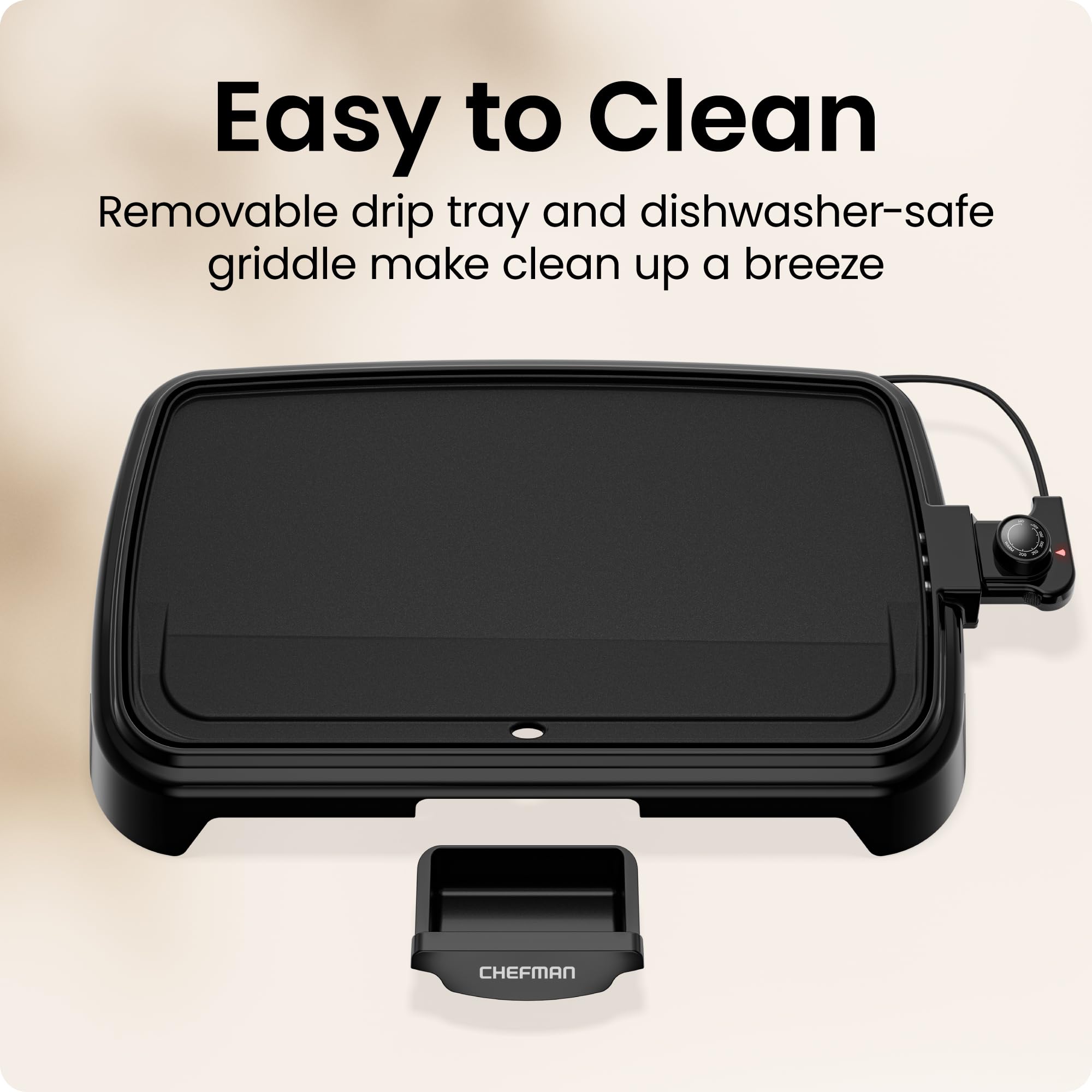 Chefman XL Electric Griddle with Removable Temperature Control, Immersible Flat Top Grill, Burger, Eggs, Pancake Griddle, Nonstick Extra Large Cooking Surface, Slide Out Drip Tray, 25 x 51 CM 🍁 All In One Marketplace Canada