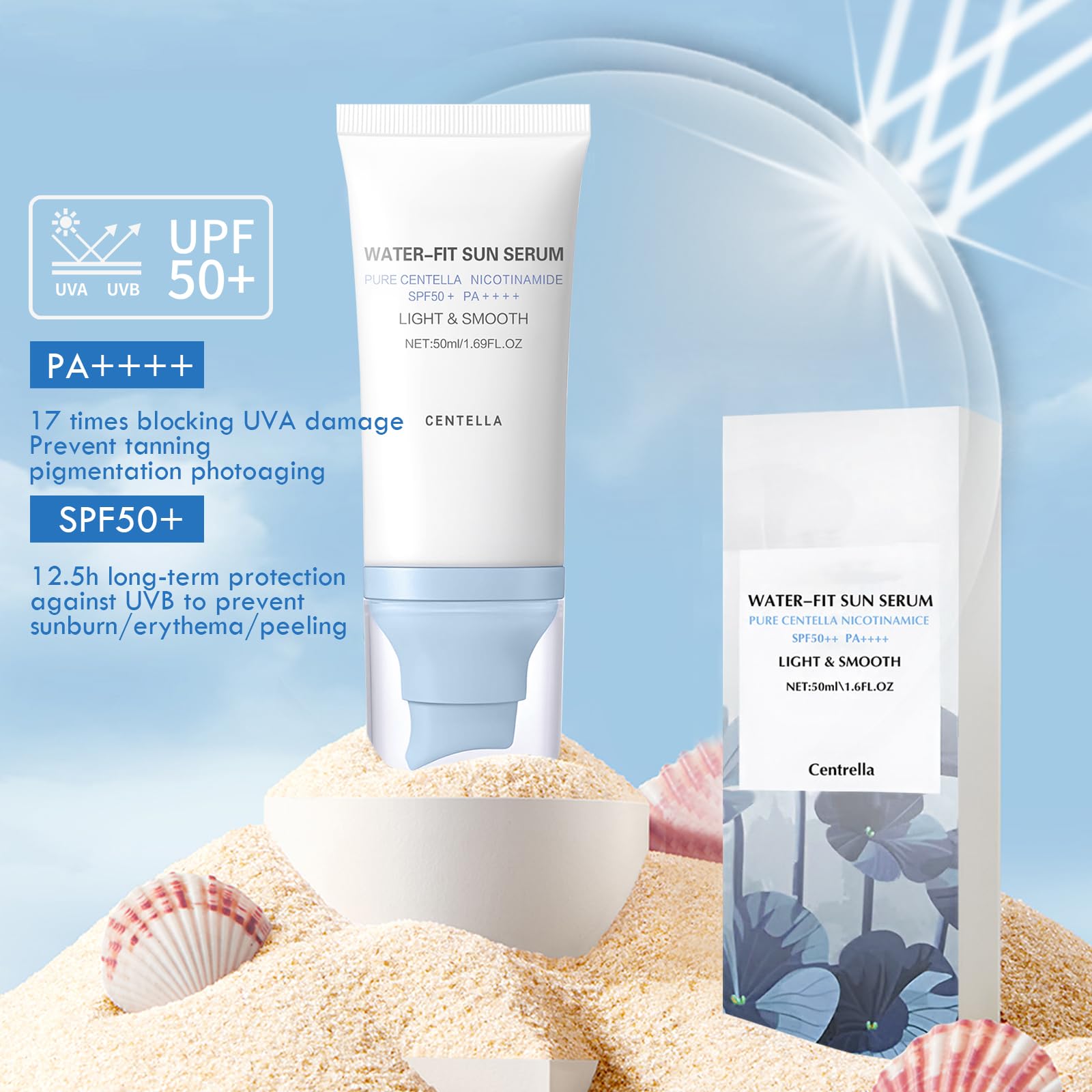 2PCS Centella Sunscreen SPF 50, 50ML 𝑴𝒂𝒅𝒂𝒈𝒂𝒔𝒄𝒂𝒓 Sunscreen Face Serum, Daily UV Defense Sunblock Summer Korean Sunscreen for Face, Travel Essentials for All Skin (White) 🍁 All In One Marketplace Canada