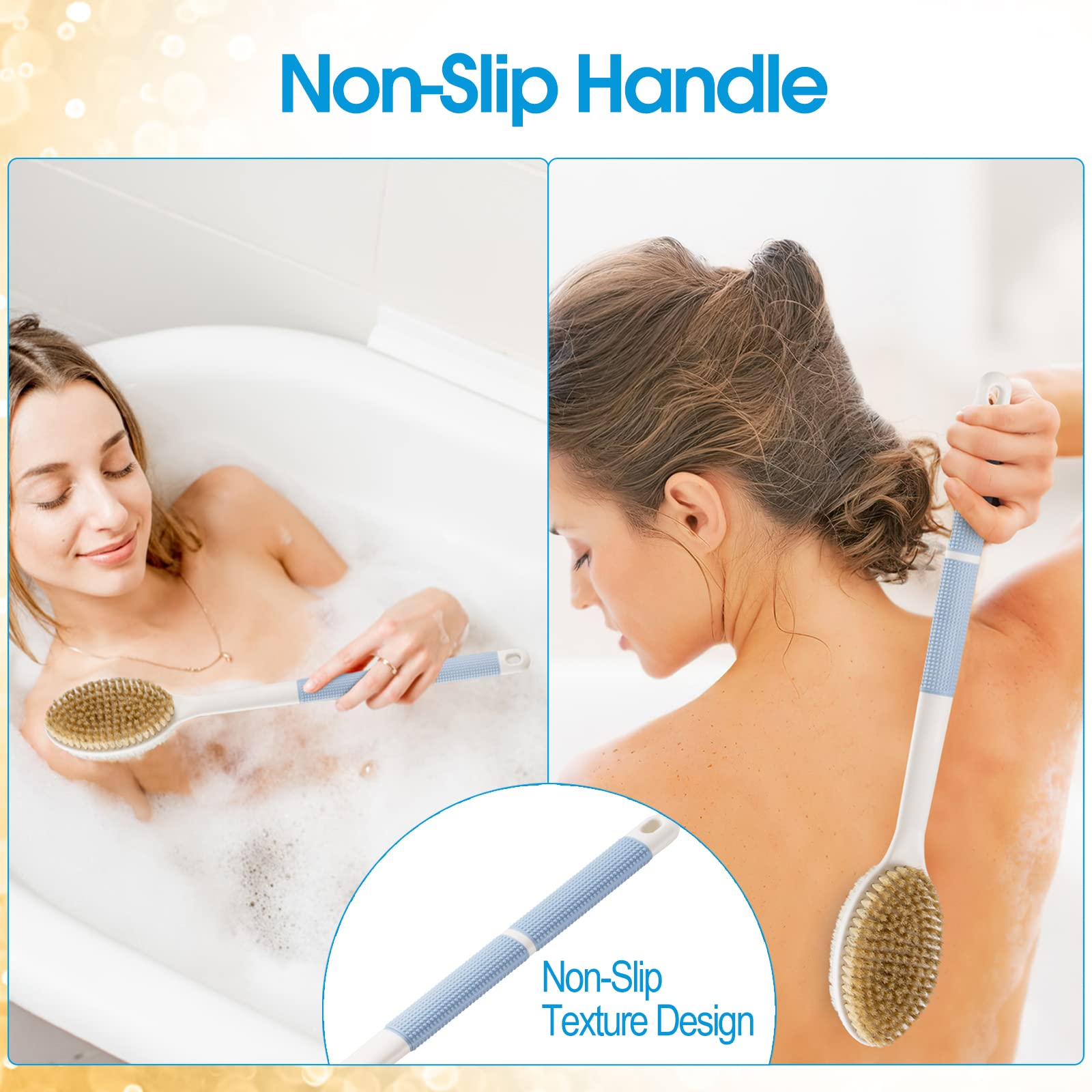 Backski Back Scrubber Anti Slip for Shower,Shower Brush Long Handle with Stiff and Soft Bristles,Body Exfoliator for Bath or Dry Brush(Blue) 🍁 All In One Marketplace Canada