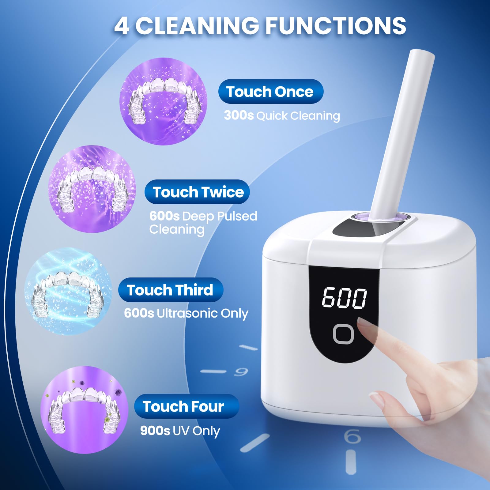 Ultrasonic Retainer Cleaner Machine, Upgraded 45kHz Ultrasonic Cleaner for Mouth Guard Braces, Night Guards, Toothbrush Heads & Jewlery with 200ML, 4 Modes and Digital Timer Dental Cleaning Pod (White) 🍁 All In One Marketplace Canada