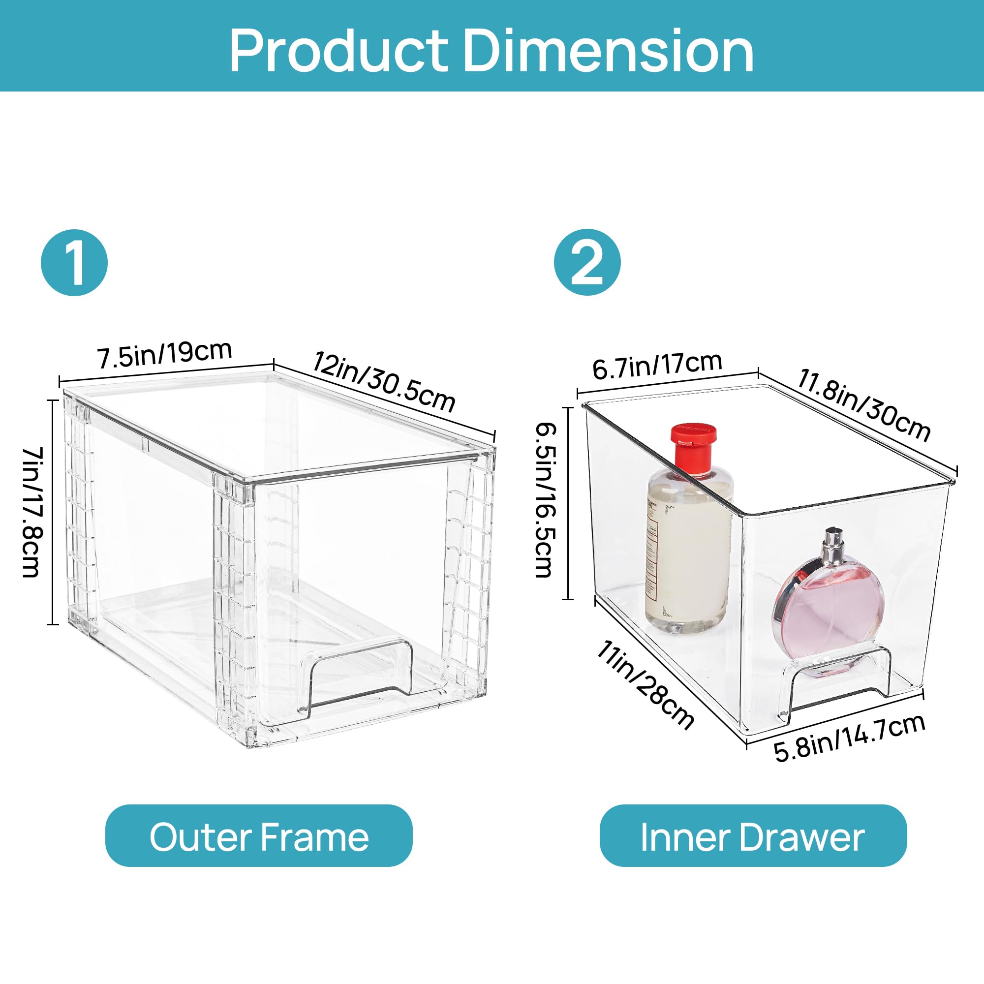 Vtopmart 4 Pack Large Stackable Storage Drawers,Clear Acrylic Drawer Organizers with Handles, Easily Assemble for Bathroom,Kitchen Undersink,Cabinet,Closet,Makeup,Pantry Organization and Storage 🍁 All In One Marketplace Canada