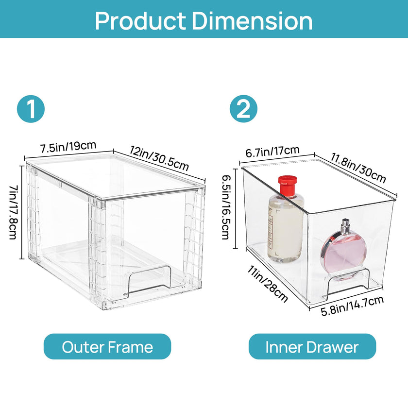 Vtopmart 4 Pack Large Stackable Storage Drawers,Clear Acrylic Drawer Organizers with Handles, Easily Assemble for Bathroom,Kitchen Undersink,Cabinet,Closet,Makeup,Pantry Organization and Storage 🍁 All In One Marketplace Canada