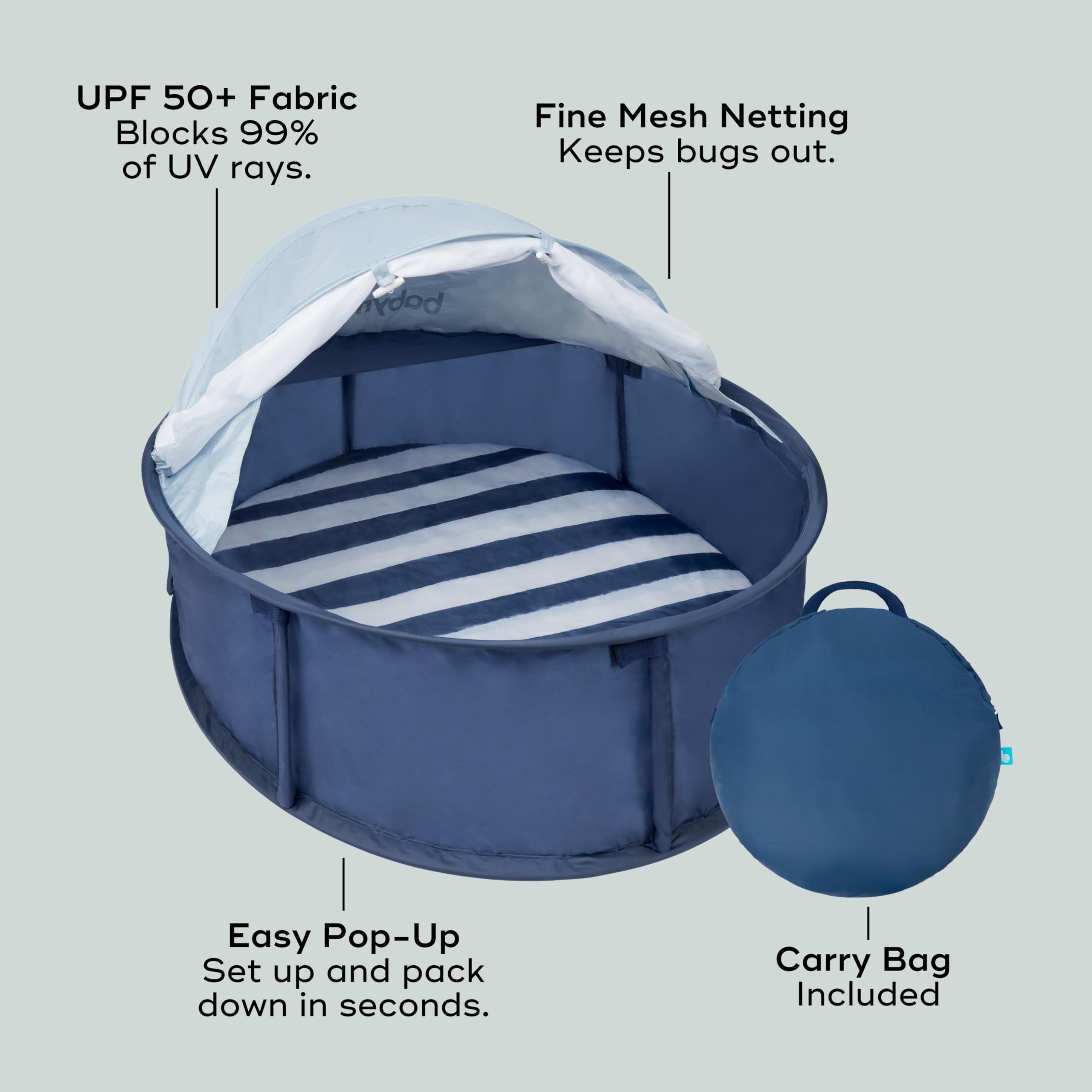 Babymoov Babyni Anti-UV Infant Pop-Up Tent, Portable Baby Beach Shelter with UPF 50+ Sun Protection, Ventilated Outdoor Canopy, Floor Mat, Sensory Details & Travel Bag, Marine 🍁 All In One Marketplace Canada