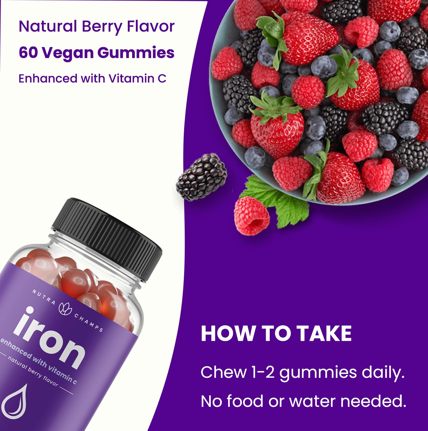 Iron Gummies with Vitamin C | 10mg Iron Per Gummy | Iron Supplements for Women & Men | Vegan Gummies | Blood Cell Formation Support | Energy, Focus, Immune Support | Vegan & Non-GMO (1) 🍁 All In One Marketplace Canada