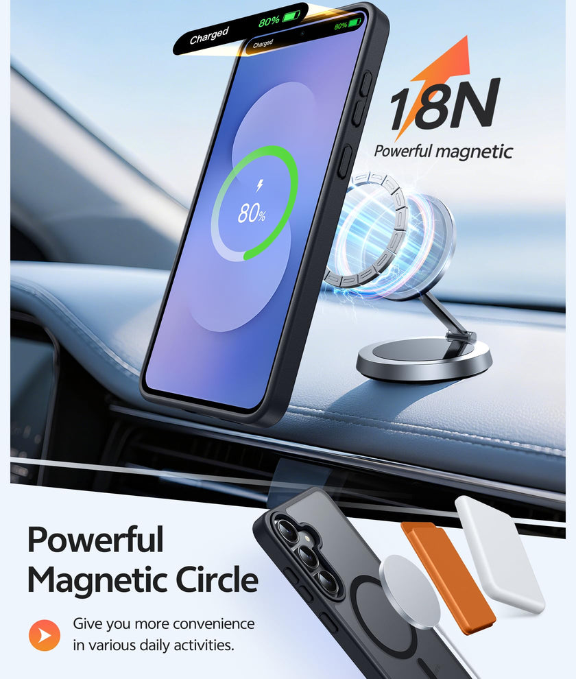 FNTCASE for Samsung-Galaxy S25 FE Case: Magnetic Translucent Matte Military Grade Drop Proof Protection Cell Phone Cover - Slim Rugged Durable Shockproof Protective Cases (Black 6.7 inch) 🍁 All In One Marketplace Canada