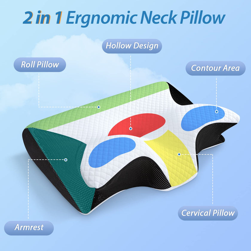 HOMCA Memory Foam Pillow, 2 in 1 Cervical Pillow for Neck Pain Relief, Ergonomic Neck Support Pillows for Side Back Stomach Sleepers with Breathable Pillowcase (Black) 🍁 All In One Marketplace Canada