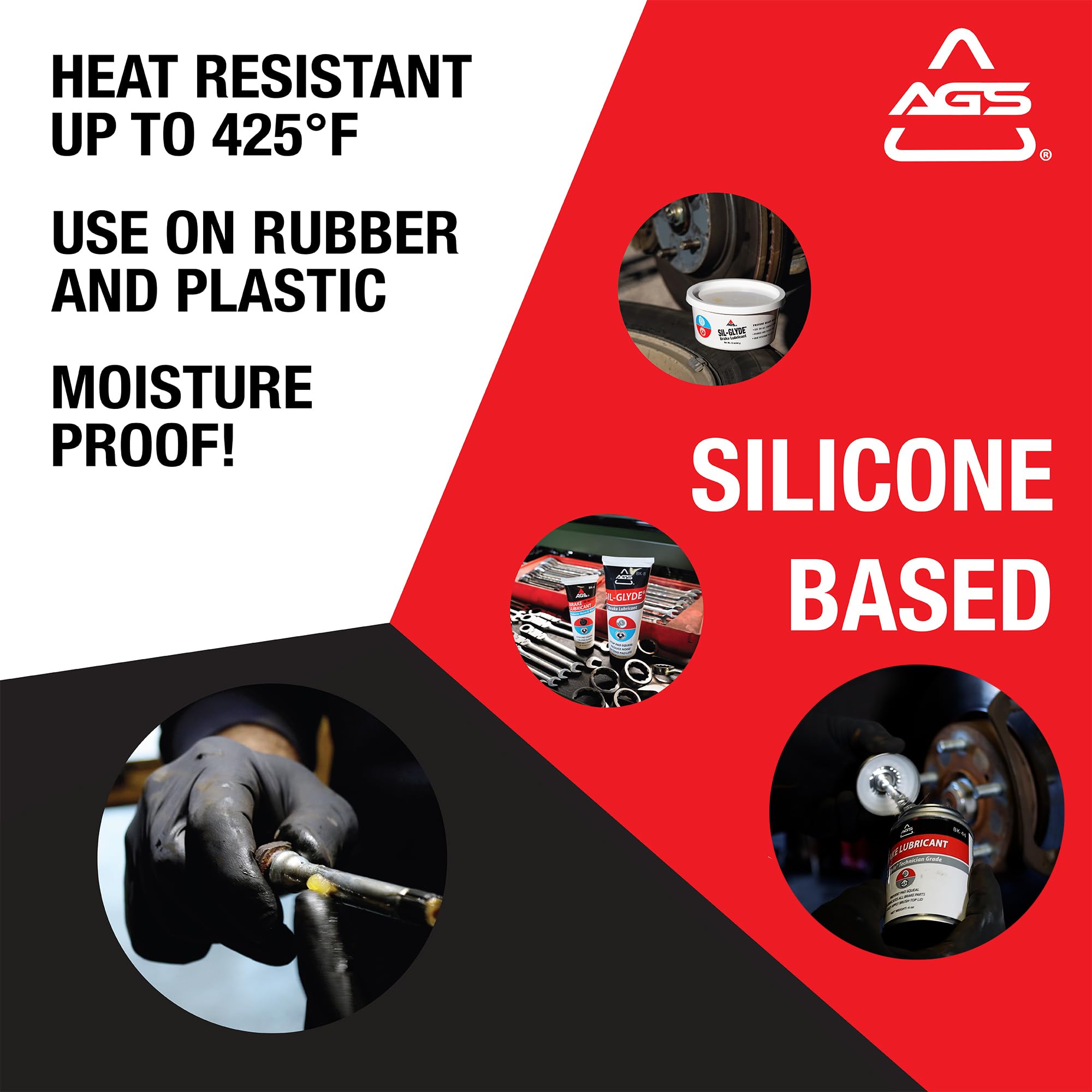 AGS SIL-Glyde 4 oz Tube Silicone Based Brake Assembly Lubricant for Eliminating Disc Brake Squeal - Moisture Proof, Heat Resistant, Rust and Corrosion Protector 🍁 All In One Marketplace Canada