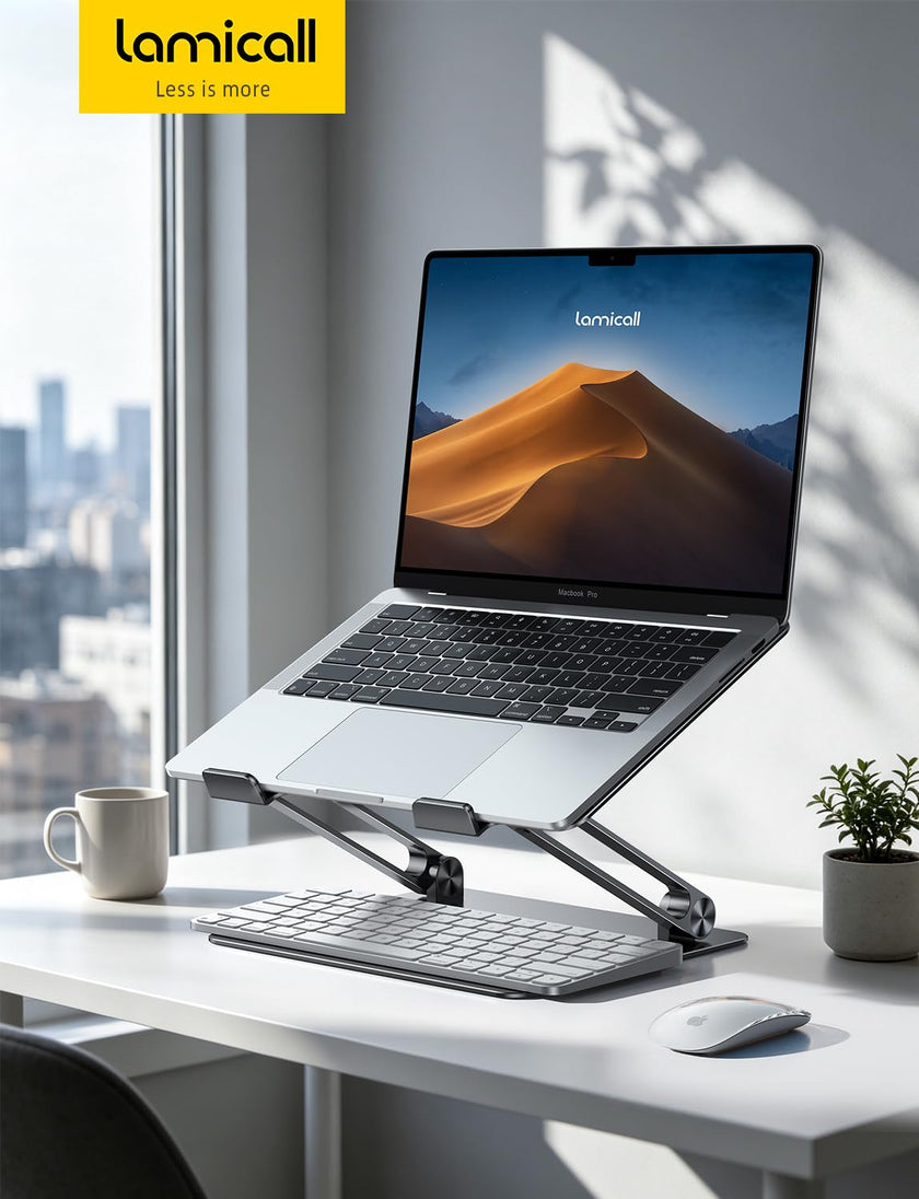 Lamicall Adjustable Laptop Stand, Portable Laptop Riser, Aluminum Laptop Stand for Desk Foldable, Ergonomic Computer Notebook Stand Holder Gift for MacBook Air Pro, More 10-17.3
