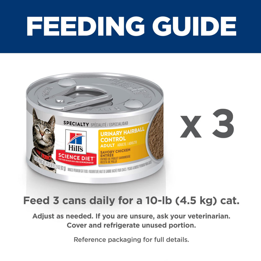 Hill's Science Diet Urinary Hariball Control, Adult 1-6, Urinary Track Health & Hairball Control Support, Wet Cat Food, Chicken Minced, 2.9 oz Can, Case of 24 🍁 All In One Marketplace Canada
