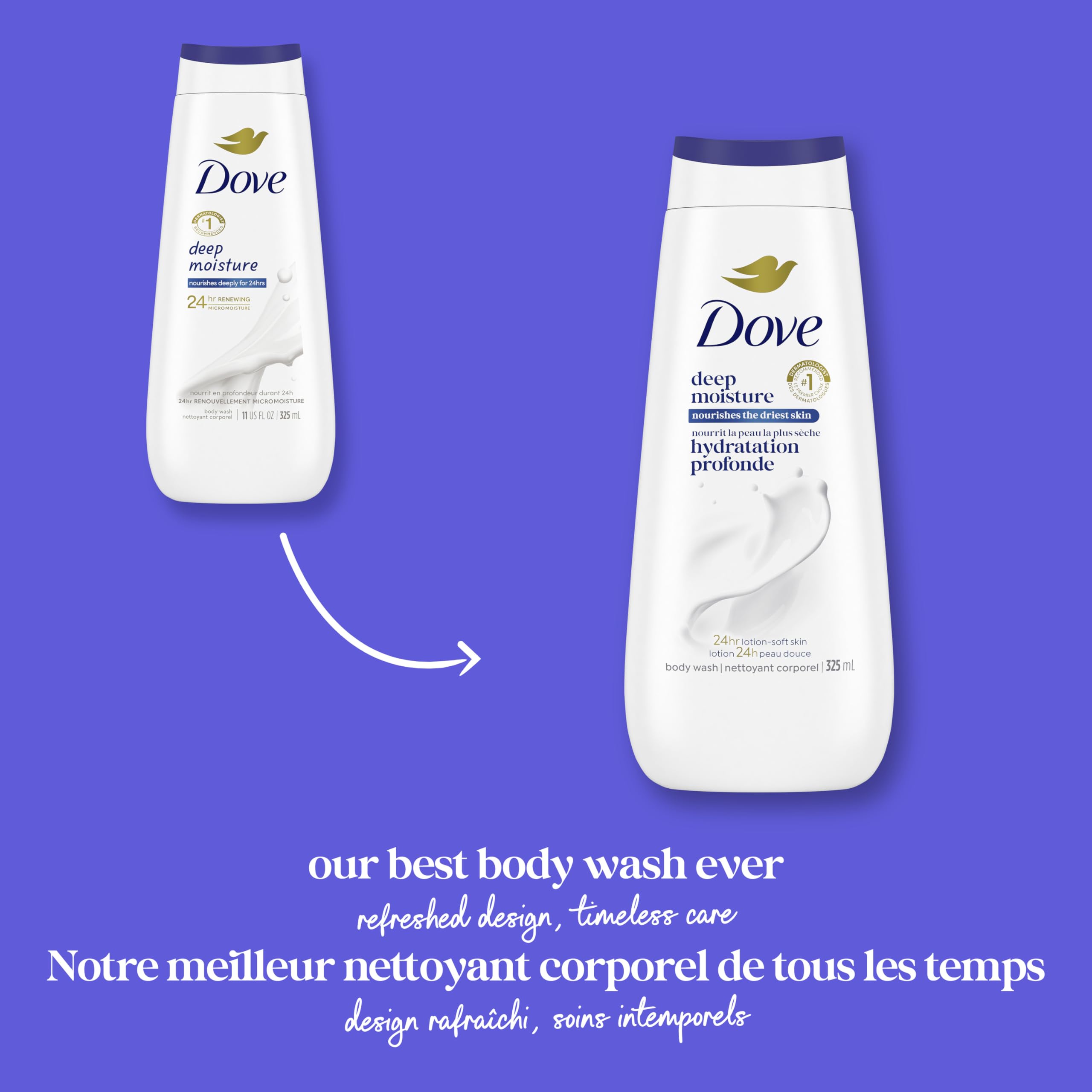 Dove Body Wash Deep Moisture, for 24hr Lotion-Soft Skin Moisturizing Skin Cleanser with No Sulfates No Parabens, 325mL (Pack of 4) 🍁 All In One Marketplace Canada