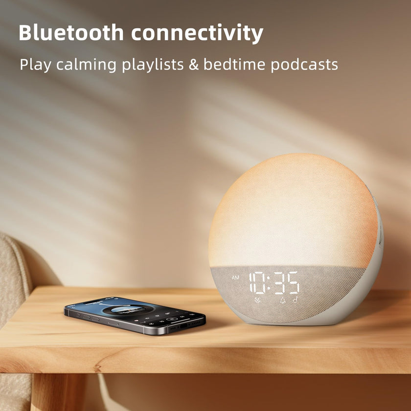 Sunrise Alarm Clock White Noise Machine: Natural Wake Up Light - Dimmable Clock with Bluetooth Speaker for Bedroom - 25 Sleep Sounds for Baby Adults Kids Putty 🍁 All In One Marketplace Canada