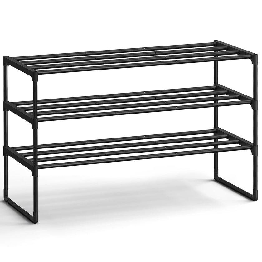 SONGMICS Shoe Rack, 3-Tier Shoe Organizer, Sturdy Storage Shelf, Upright or Upside Down, for 16-20 Pairs, Stackable, for Entryway, 30 x 92 x 55 cm, Black ULSA303B02 🍁 All In One Marketplace Canada