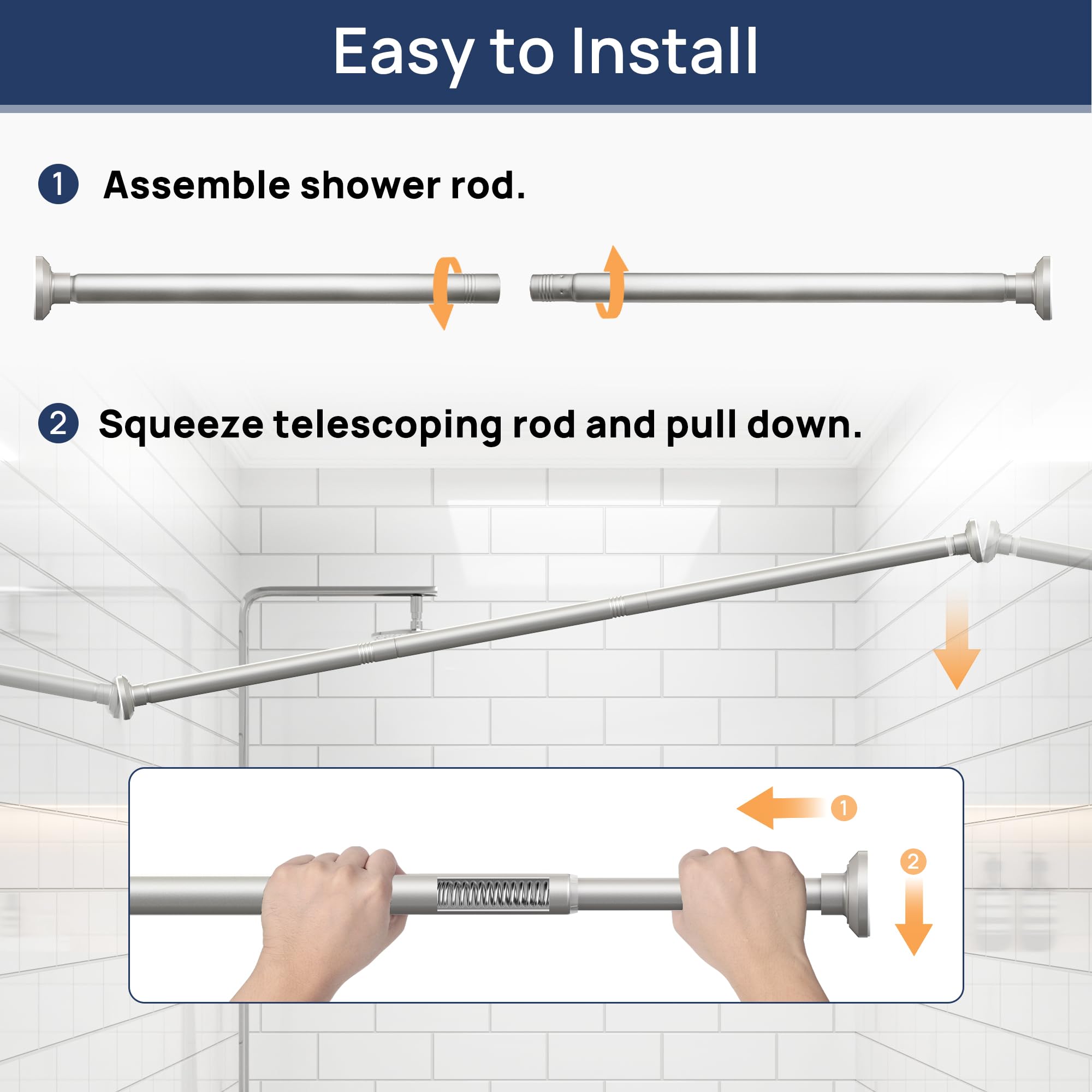 Shower Curtain Rod 30 to 76 Inches, 1 Inch Adjustable Spring Tension Stainless Steel Shower Rod No Drill for Bathroom, Closet, Window, Room Divider, Never Rust, Non Slip, Nickel 🍁 All In One Marketplace Canada