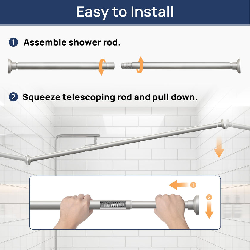 Shower Curtain Rod 30 to 76 Inches, 1 Inch Adjustable Spring Tension Stainless Steel Shower Rod No Drill for Bathroom, Closet, Window, Room Divider, Never Rust, Non Slip, Nickel 🍁 All In One Marketplace Canada