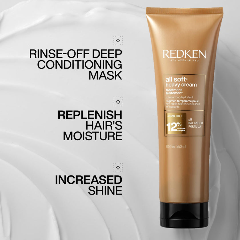 Redken All Soft Heavy Cream Deep Conditioning Hair Mask For Dry, Brittle Hair, Moisturizing Treatment With Argan Oil For Intense Softness, Shine And Smoothness, 250ml 🍁 All In One Marketplace Canada