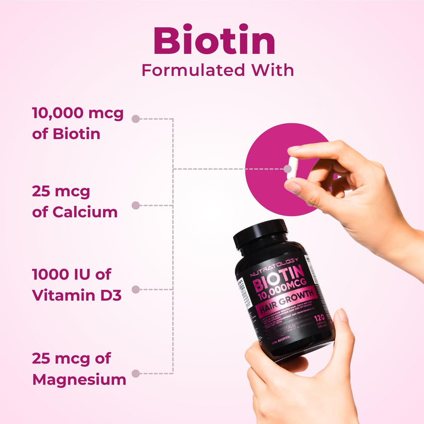 Biotin 10000MCG Hair Vitamins For Hair Growth Women | Canadian-Made | Promotes Healthy Skin & Nail Growth - Supports Muscle Function - Biotin Supplement - Hair Growth Products for Women - 120 capsules 🍁 All In One Marketplace Canada