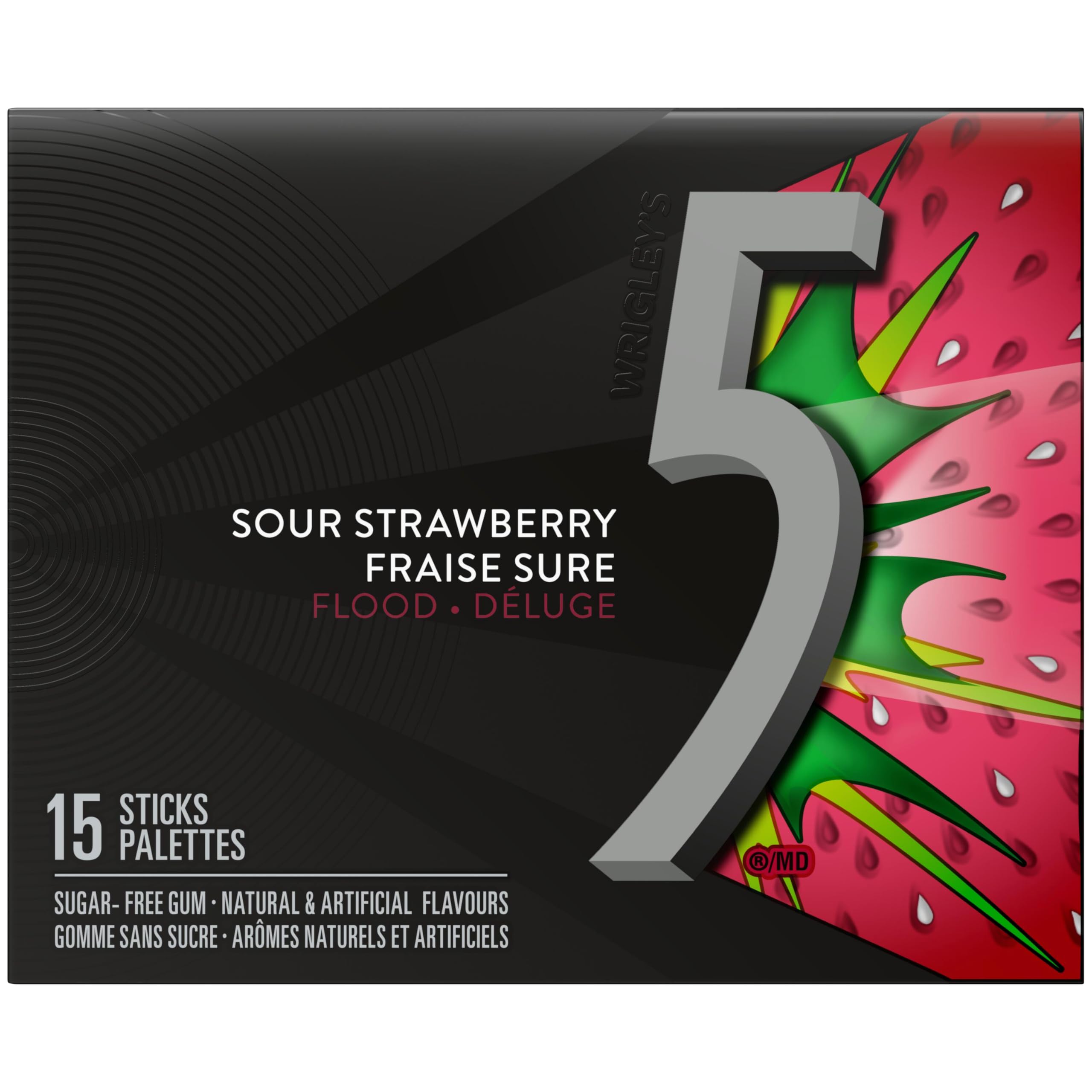 5 Gum Strawberry-Flood Flavoured Sugar Free Chewing Gum, 15 Sticks, 10 Packs 🍁 All In One Marketplace Canada