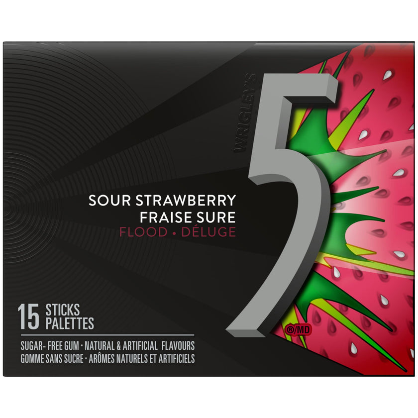 5 Gum Strawberry-Flood Flavoured Sugar Free Chewing Gum, 15 Sticks, 10 Packs 🍁 All In One Marketplace Canada