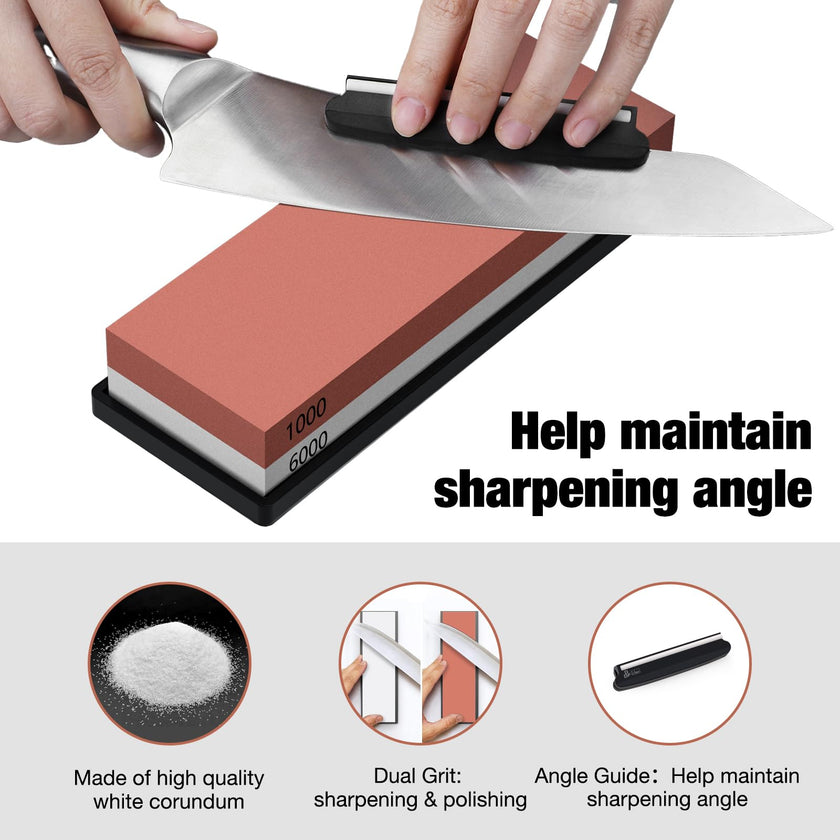 DDF iohEF Sharpening Stone, Whetstone grit 1000/6000, Professional 2-in-1 Double-Sided Knife Sharpener with Non-Slip Silicone Base and Angle Guide (red) 🍁 All In One Marketplace Canada