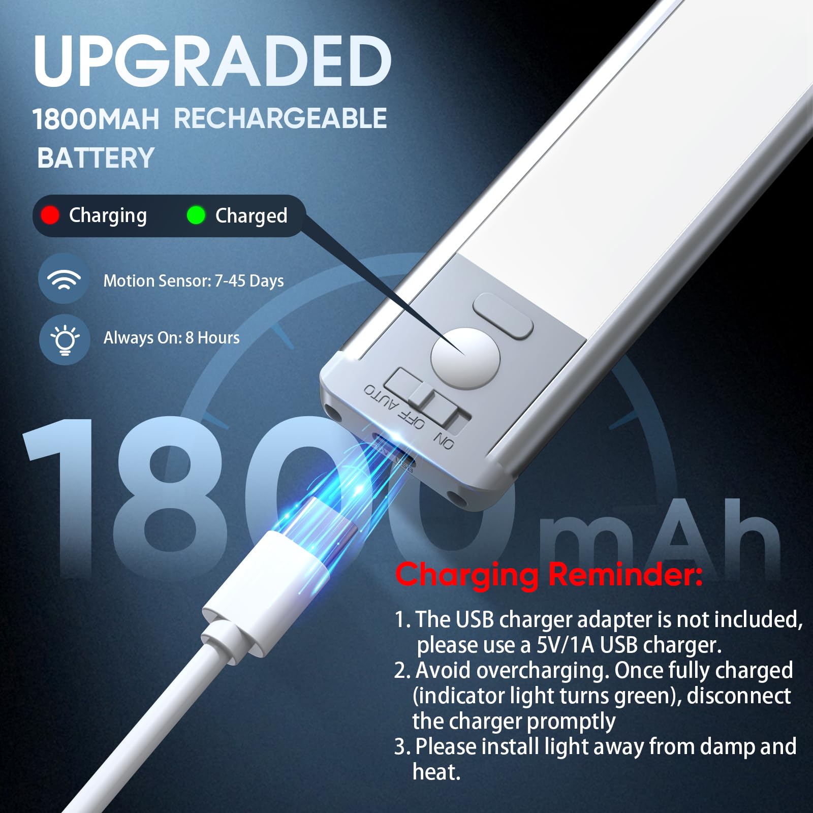 MCGOR 10inch Under Cabinet Lighting, 2 Pack Rechargeable Motion Sensor Light Indoor, 5 Levels Dimmable Magnetic Closet Lights, Wireless Under Counter Lights for Kitchen, Stairs 🍁 All In One Marketplace Canada