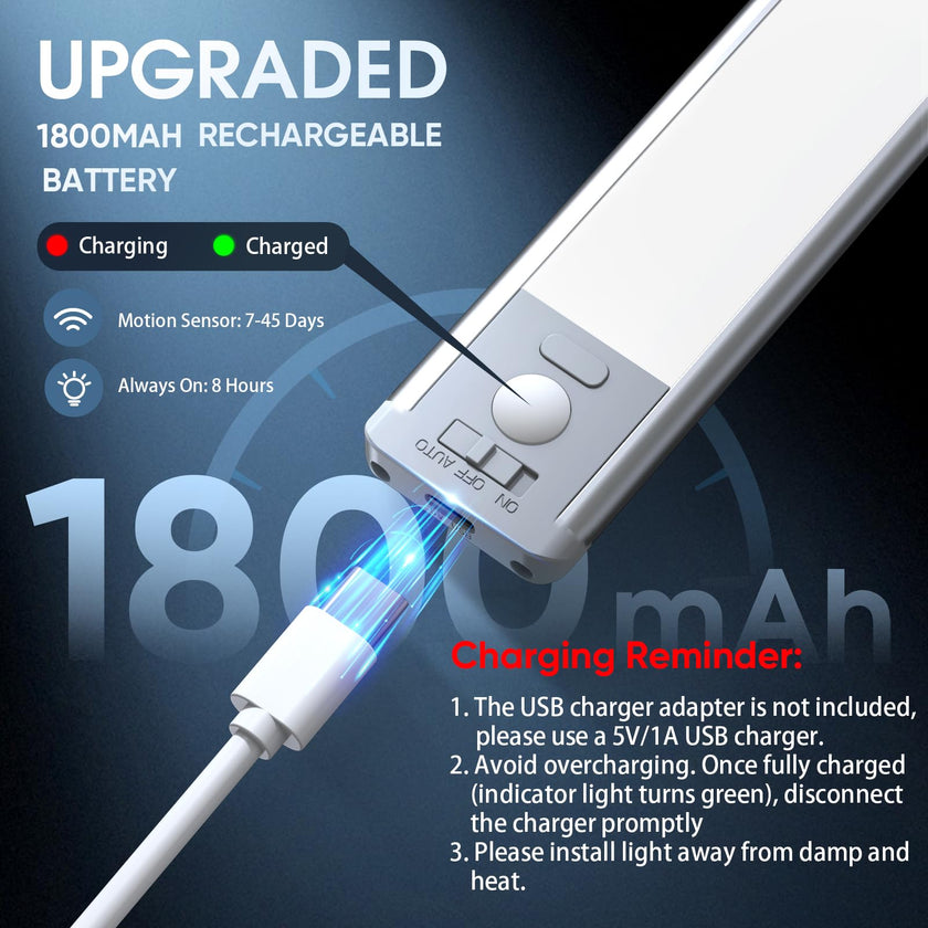 MCGOR 10inch Under Cabinet Lighting, 2 Pack Rechargeable Motion Sensor Light Indoor, 5 Levels Dimmable Magnetic Closet Lights, Wireless Under Counter Lights for Kitchen, Stairs 🍁 All In One Marketplace Canada