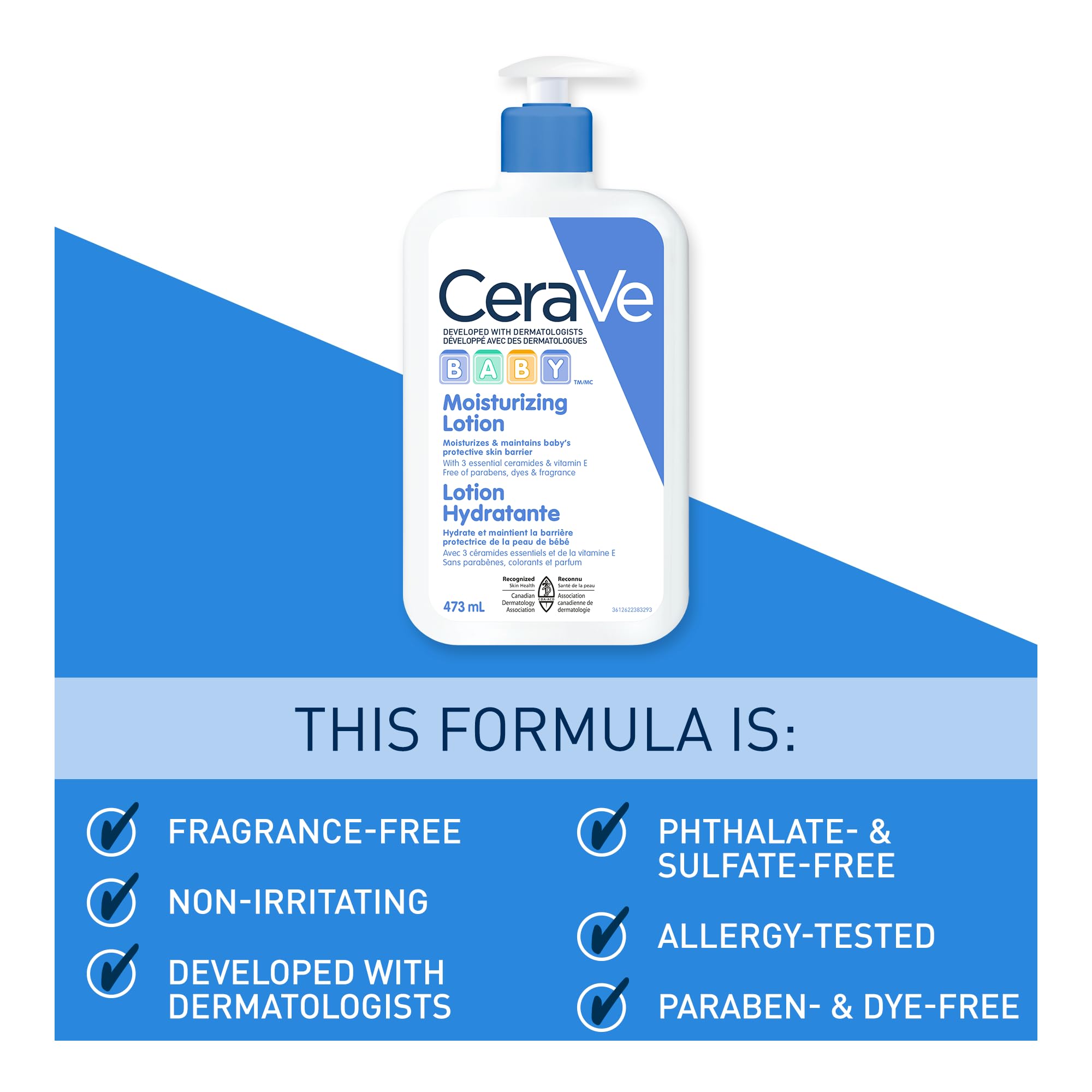 CeraVe BABY Moisturizing Lotion, Gentle Skin Care for Face & Body with Ceramides, Hyaluronic Acid, Niacinamide & Vitamin E. Fragrance-Free, Paraben-Free, Dye-free. Sensitive skin, non-greasy, 473ML 🍁 All In One Marketplace Canada