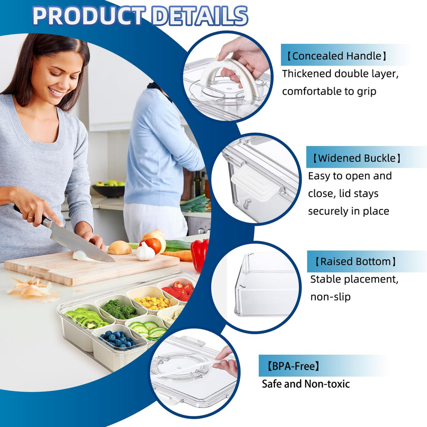 Pure Future Snackle Box Container with Handle - 8 Compartment Divided Serving Tray with Lid - Crystal Clear Charcuterie Box for Travel, Parties, Movie Nights & Daily Snacks (Hand Wash Only) 🍁 All In One Marketplace Canada