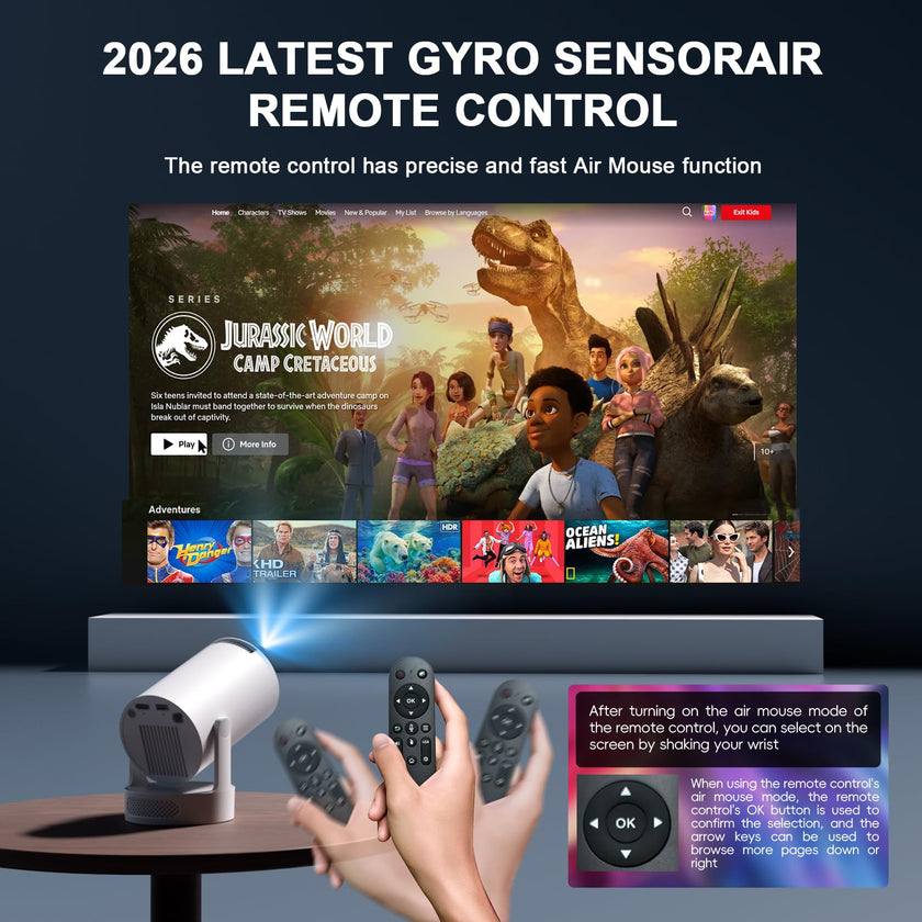 [Built-in Apps & 2026 Upgraded] Mini Projector with WiFi 6 and Bluetooth 5.4 Support 4K 1080P Auto Keystone 180° Rotatable Projector Portable Compatibile with HDMI/TV Stick/Memory Stick/Laptop, White 🍁 All In One Marketplace Canada