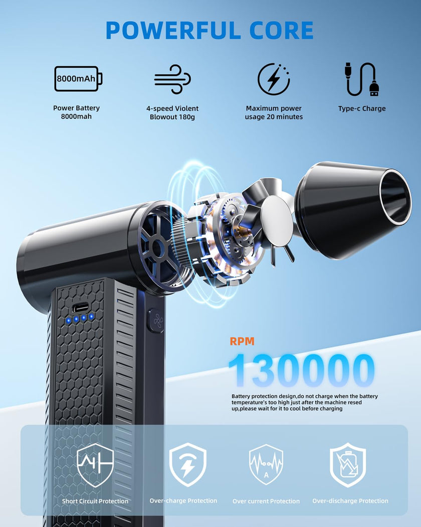 Compressed Air Duster kit-Blower-pc Duster Electric-130000RPM- Replace Compressed air can-Keyboard Clean-car Mini Snow Blowers-Car Dryer air Blower-Jet Fan-No air Canned dusters for Cleaning 🍁 All In One Marketplace Canada