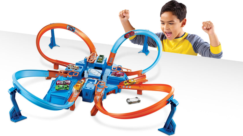 Hot Wheels Track Set with 1:64 Scale Toy Car, 4 Intersections for Crashing, Powered by a Motorized Booster, Criss-Cross Crash Track 🍁 All In One Marketplace Canada