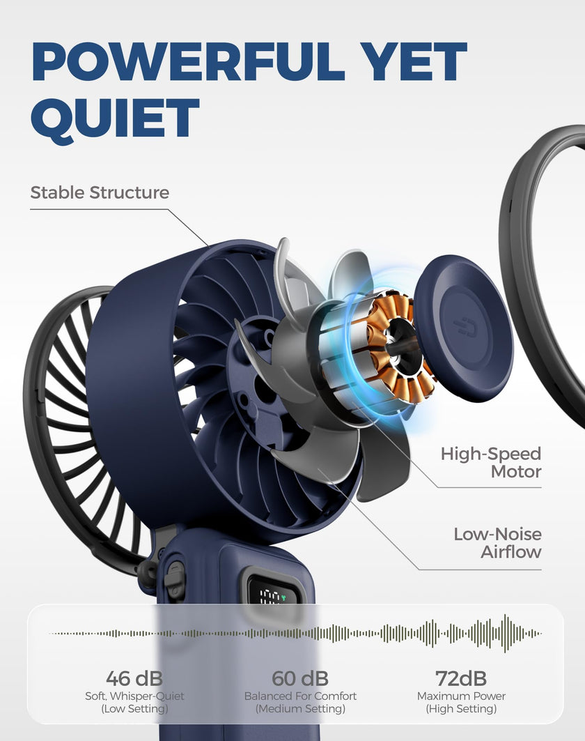 Diveblues Portable Hand Fan - Mini USB Rechargeable Handheld Fan Up to 12 Hours Cooling, 1-100 Speed Personal Fan with Turbo Airflow, 180° Foldable Desk Fan for Office & Bedroom & Travel & Commuting 🍁 All In One Marketplace Canada