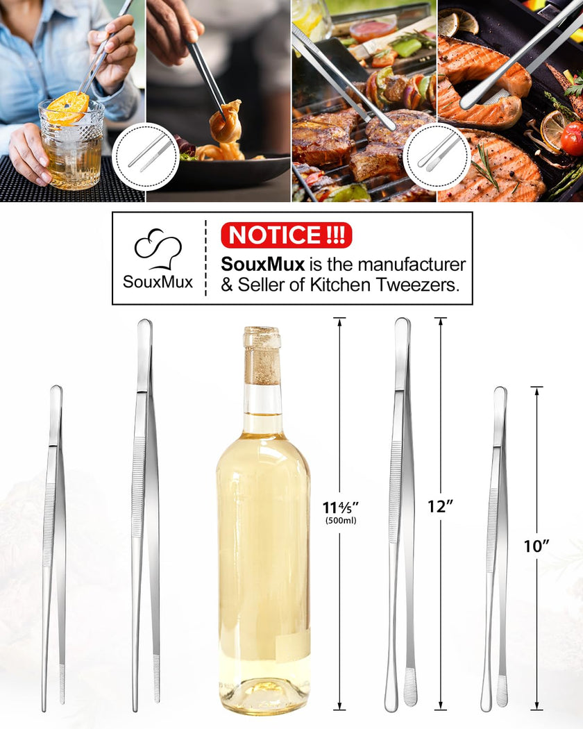 2 Pcs 12-inch Cooking Tweezers Tongs Precision Serrated Tips, Stainless Steel Professional Chef Tweezer Kitchen Tools for BBQ, Plating and Serving 🍁 All In One Marketplace Canada