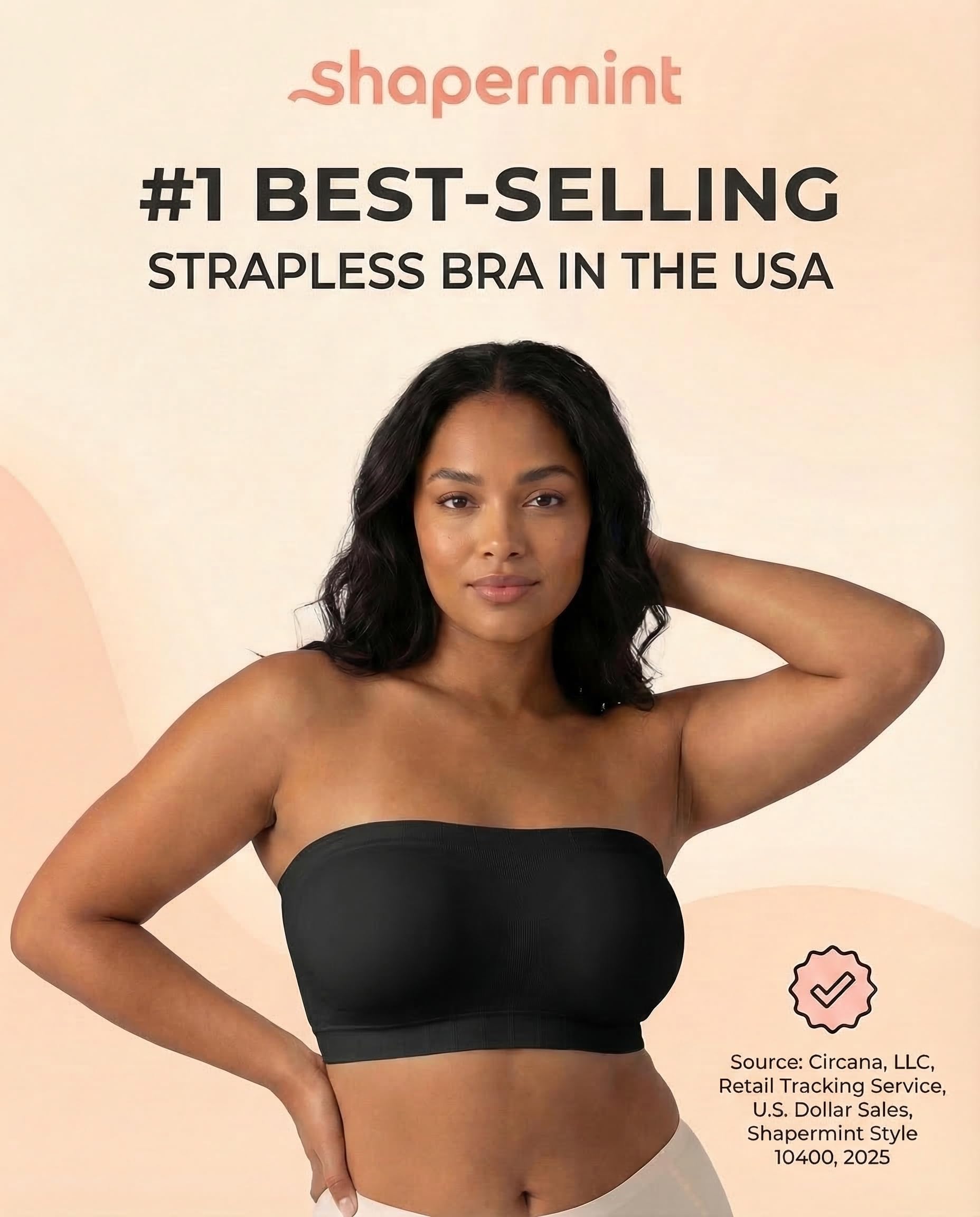 SHAPERMINT Convertible Strapless Bras for Women - Compression Wireless Bandeau Bra Top Black 🍁 All In One Marketplace Canada