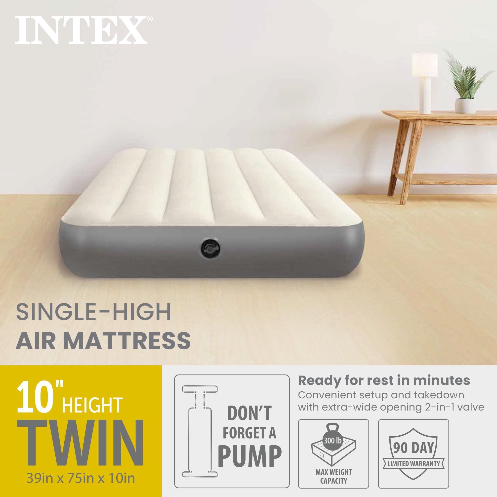 INTEX 64101E Dura-Beam Standard Single-High Air Mattress: Fiber-Tech – Twin Size – 10in Bed Height – 300lb Weight Capacity – Pump Sold Separately 🍁 All In One Marketplace Canada