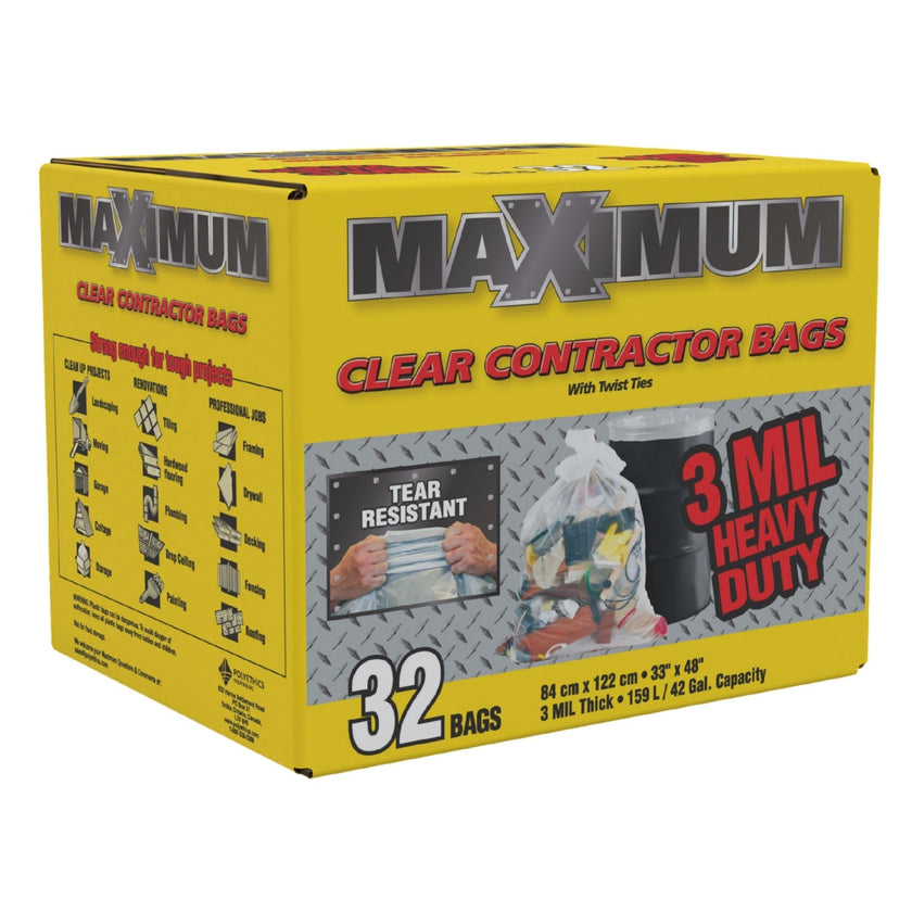 Maximum Heavy Duty Garbage Bags, 42-Gallon, 3 Mil, Clear Garbage Bags Extra Large, Tear Resistant, Industrial Strength, 32 Counts, Made In Canada 🍁 All In One Marketplace Canada