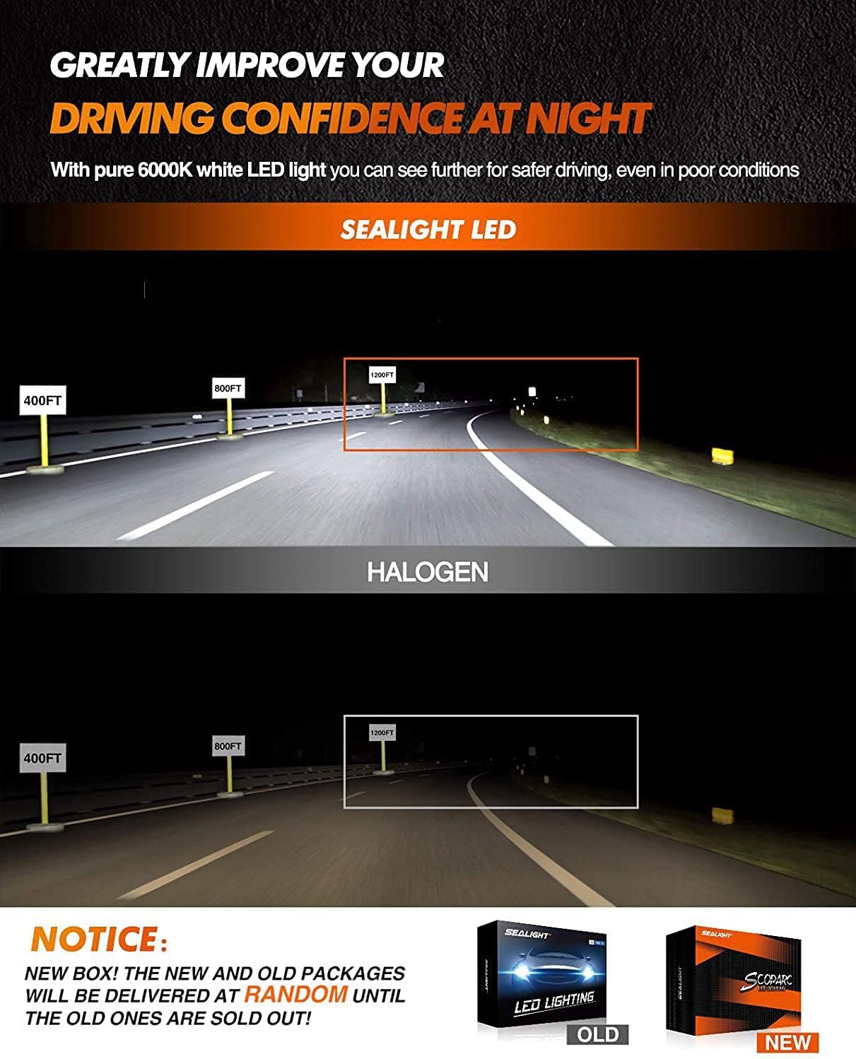 SEALIGHT H13/9008 LED Headlight Bulbs, 45000LM 800% Super Bright H13 LED Bulbs, 6000K Bright White, Plug and Play, Halogen Replacement, Packs of 2 🍁 All In One Marketplace Canada