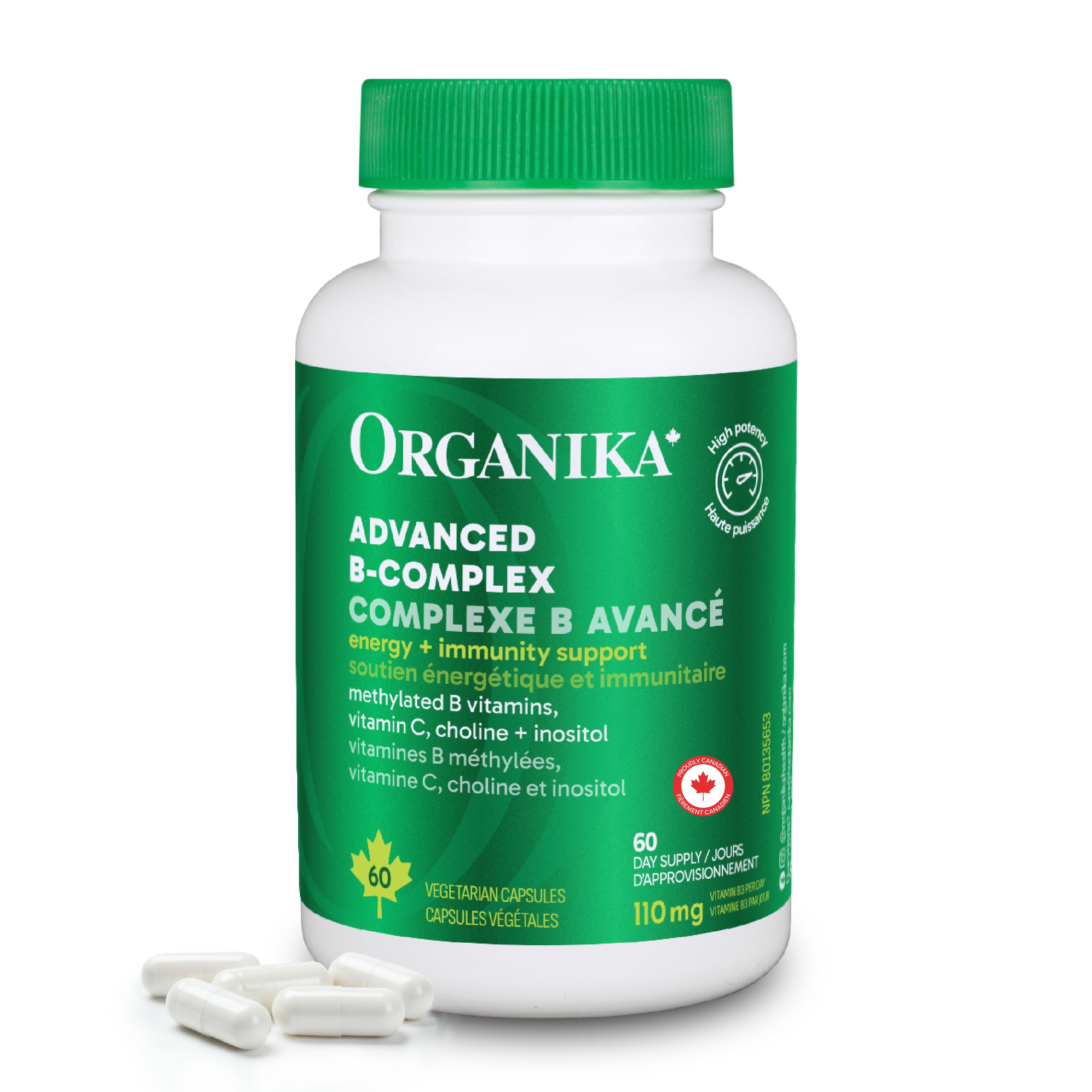 Organika Canadian-Made Advanced B-Complex 110mg- Energy and Immunity Support, Methylated B-Vitamins for Enhanced Absorption- 60vcaps 🍁 All In One Marketplace Canada
