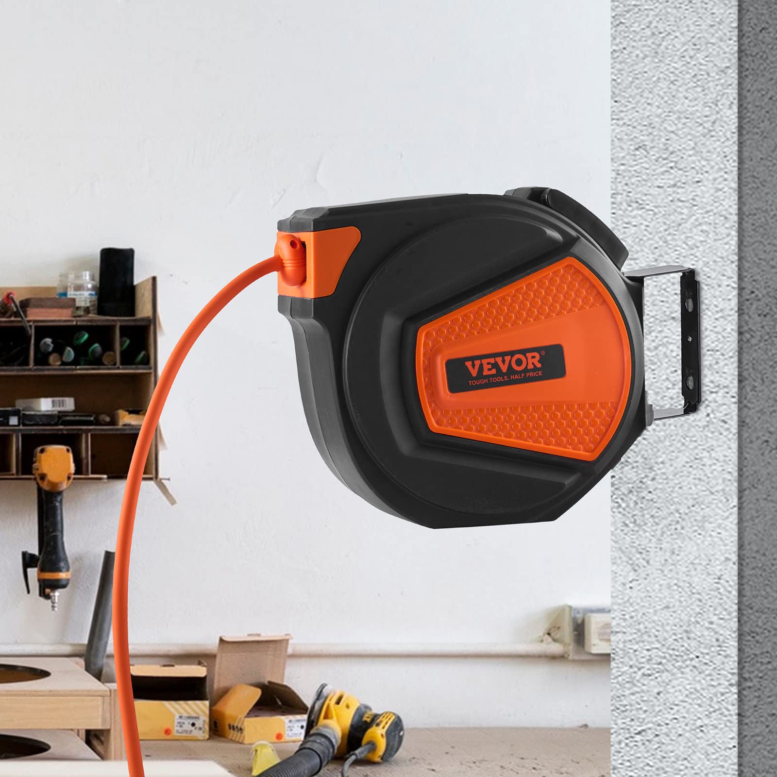 VEVOR Retractable Air Hose Reel, 3/8 in x 50 FT Hybrid Air Hose Max 300PSI, Air Compressor Hose Reel with 5 ft Lead in, Ceiling/Wall Mount Enclosed Air Reel, 180° Swivel Mount 🍁 All In One Marketplace Canada