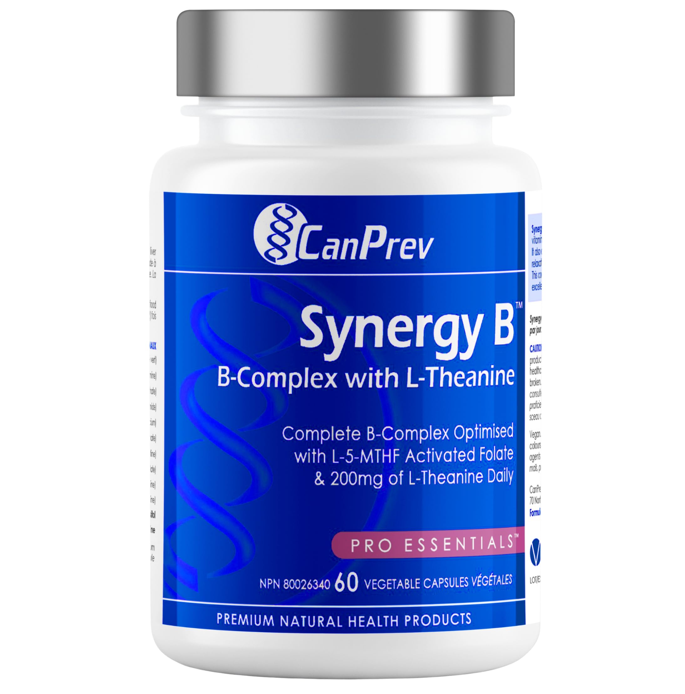 CanPrev Synergy B Complex 60 V-Caps 30-Day Supply - Vitamin B Supplement with L-Theanine 200mg - Complete B Complex Optimized with L-5-MTHF Activated Folate & Spirulina - Vegan, Non-GMO & Gluten-Free 🍁 All In One Marketplace Canada