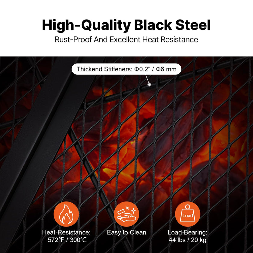 VEVOR X-Marks Fire Pit Grill Grate, Foldable Round Cooking Grate, Heavy Duty Steel Campfire BBQ Grill Grid with Handle and Support X Wire, Portable Camping Cookware for Outside Party, 36 Inch Black 🍁 All In One Marketplace Canada
