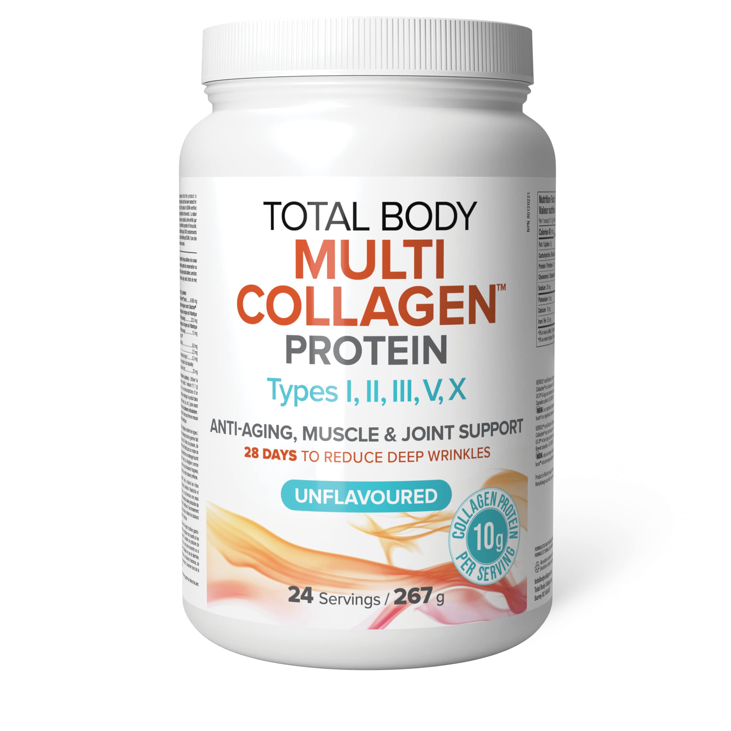 Natural Factors Total Body Multi Collagen Protein, 267g, Unflavoured, 10g of Hydrolyzed Collagen per Scoop, 24 Servings, Combines 5 Types of Collagen, Anti-Aging, Muscle & Joint Support, 28 Days to Reduce Wrinkles, Keto & Paleo Friendly, Proudly Canadian