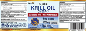 Herba Krill Oil Omega 3 Supplements - 120 Softgels | 1000mg of Antarctic Krill Oil Per Day (2 softgels 500mg each) | Source of Omega 3 Fatty Acids | High Astaxanthin | Premium Grade - 500mg per Soft Gel | Made in Canada 🍁 All In One Marketplace Canada