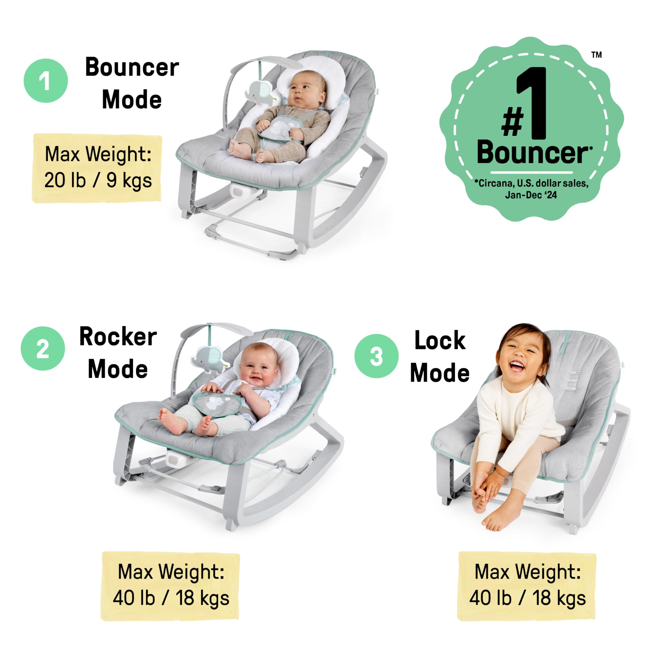 Ingenuity Keep Cozy 3-in-1 Grow with Me Vibrating Baby Bouncer, Seat & Infant to Toddler Rocker, Vibrations & Toy Bar, 0-30 Months Up to 40 lbs (Weaver) 🍁 All In One Marketplace Canada