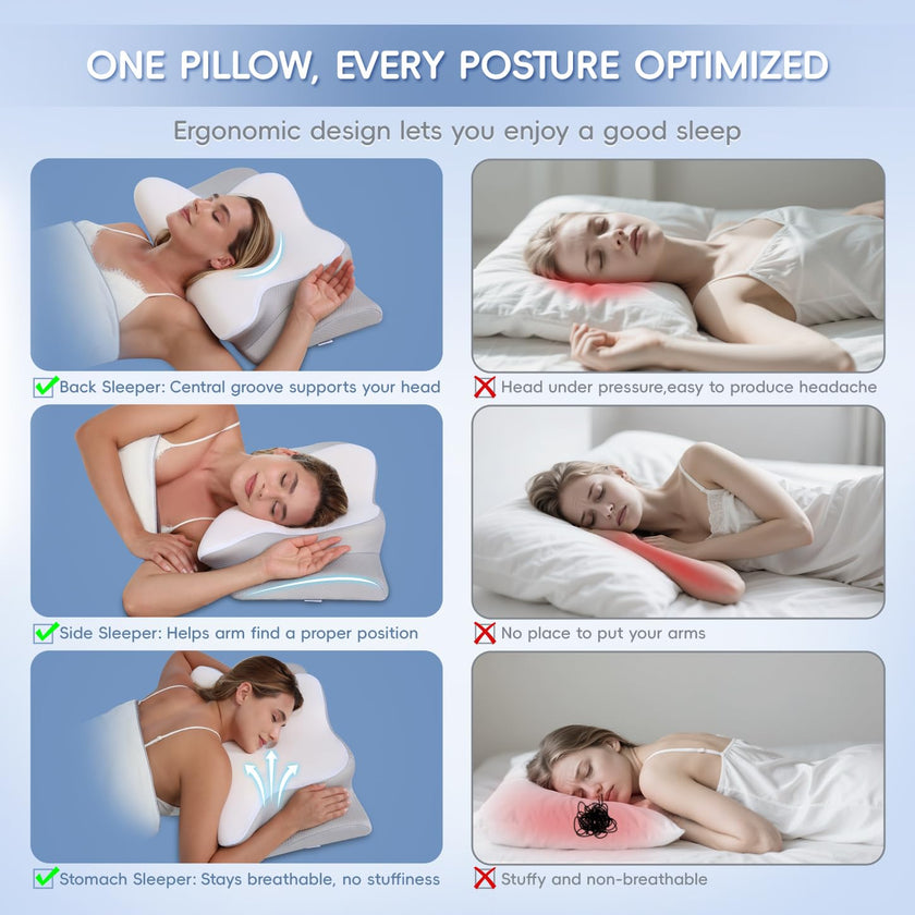 Missleep Cervical Neck Pillow,Memory Foam Pillows for Relieving Neck and Shoulder Pain, Neck Support Pillow for Side Sleepers, 2 Heights Ergonomic Pillow with Breathable Ice Silk Cover White 🍁 All In One Marketplace Canada