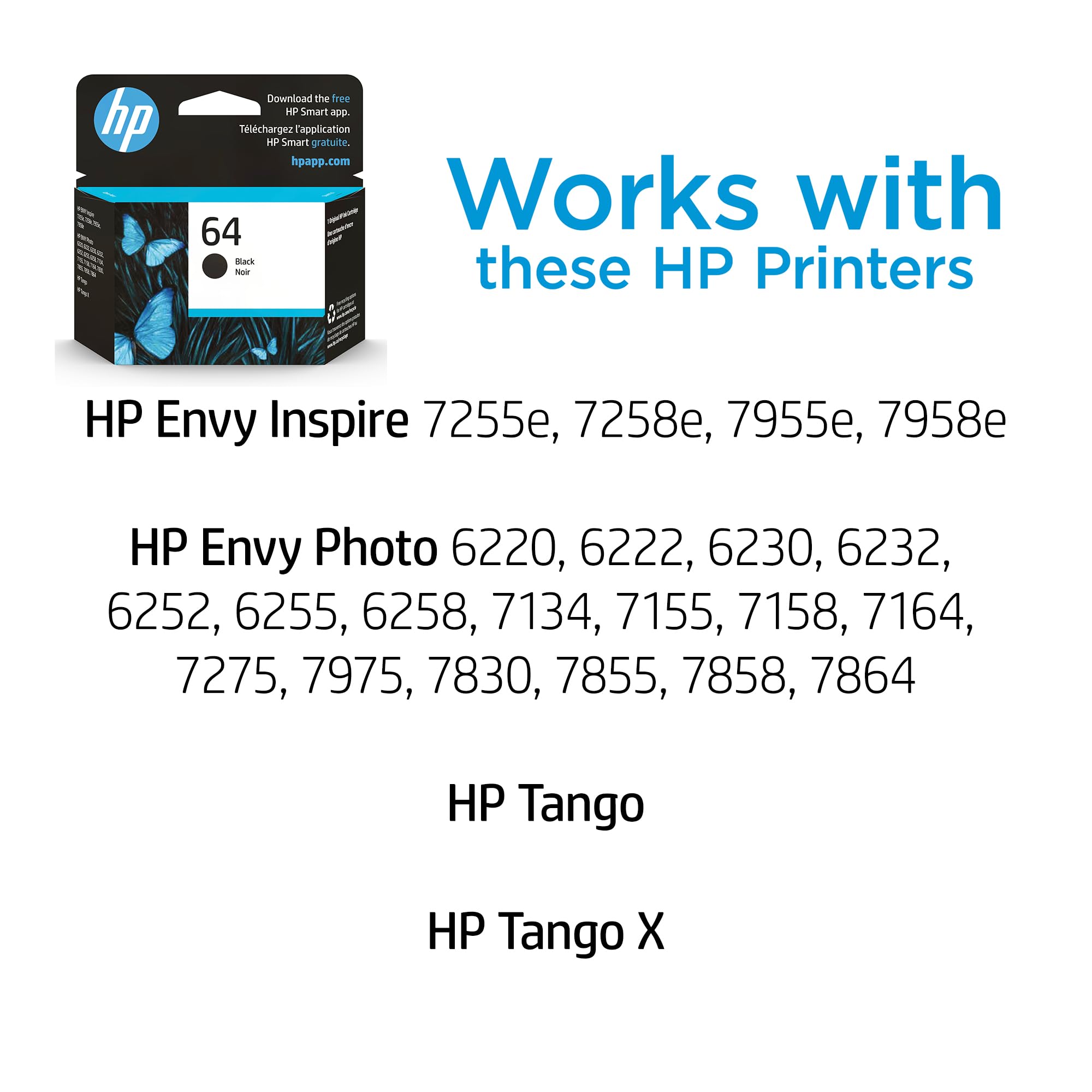 Original HP 64 Black Ink Cartridge | Works with HP ENVY Photo 6200, 7100, 7800 Series | Eligible for Instant Ink | N9J90AN 🍁 All In One Marketplace Canada