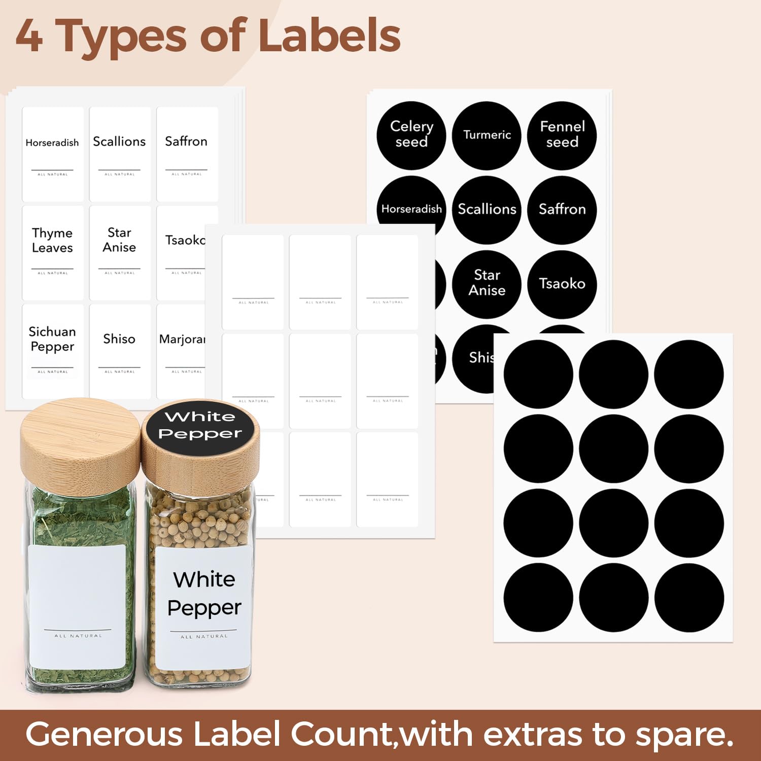 ComSaf 4oz 24Pcs Glass Spice Jars with Bamboo Lids, Empty Spice Containers with 93 Labels, Square Seasoning Containers Trial and Supplement Set, Small Seasoning Bottles for Salt, Herbs, Sugar, Pepper 🍁 All In One Marketplace Canada
