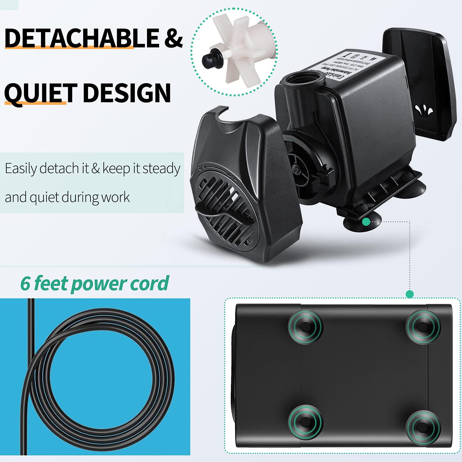 Pawfly 400 GPH Submersible Water Pump 25W 7ft. High Lift Quiet Pump with 6ft Power Cord for Fountain Aquarium Fish Tank 🍁 All In One Marketplace Canada