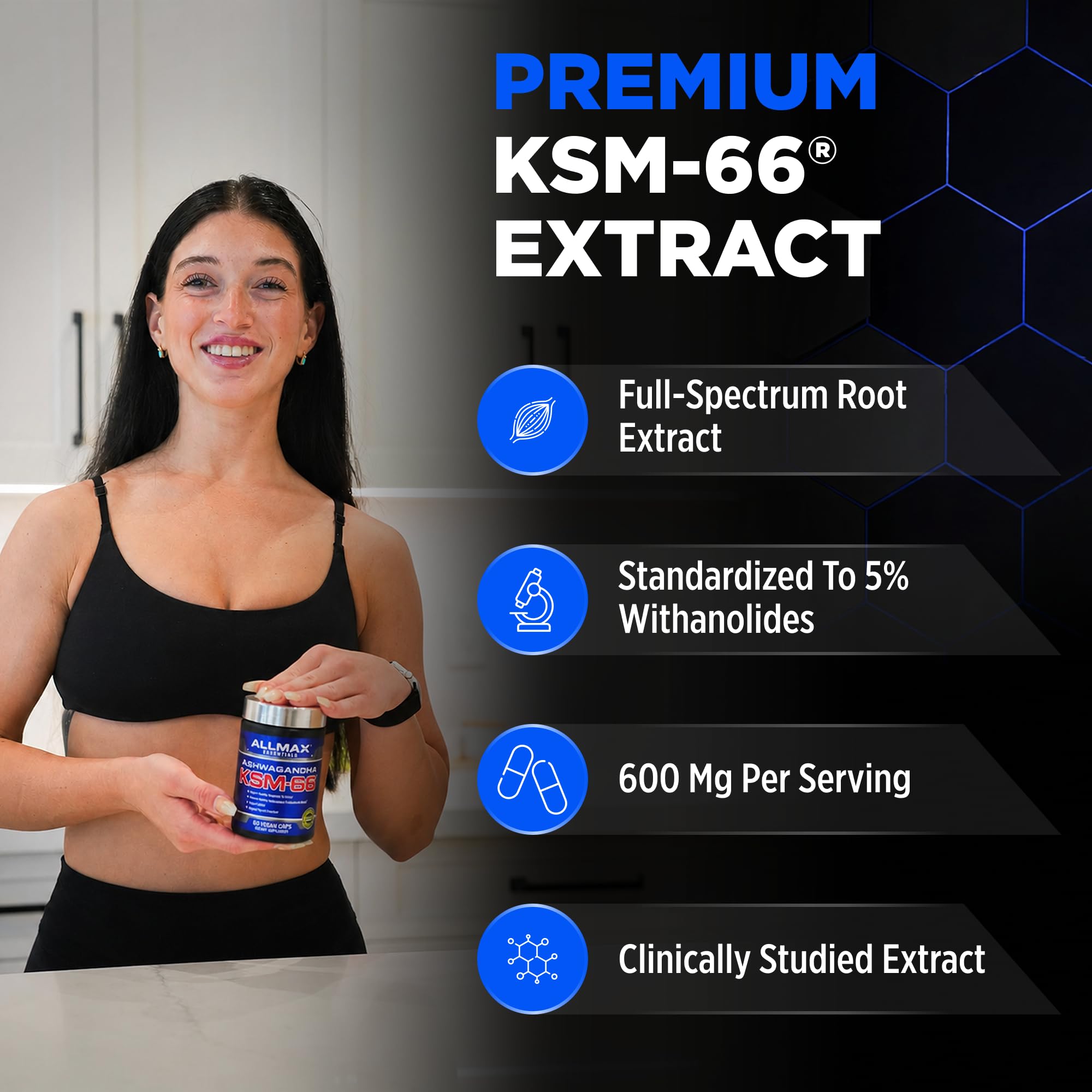 ALLMAX Ashwagandha KSM-66 Capsules - Full Spectrum Root Extract Supplement - Muscle Strength & Recovery, Stress Relief - 60 Veggie Caps, 30 Servings, Non-GMO, Gluten Free 🍁 All In One Marketplace Canada